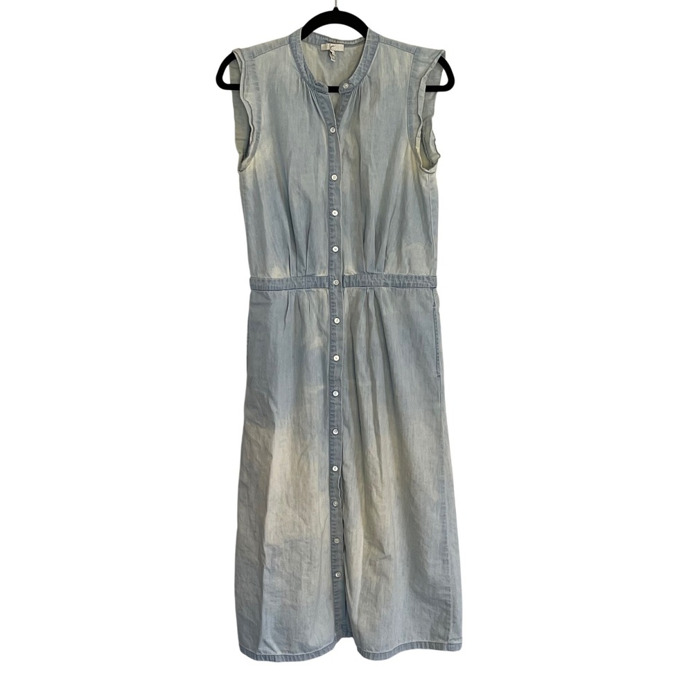 Joie Light Wash Cotton Silk Denim Sleeveless Midi Dress Blue Small‎